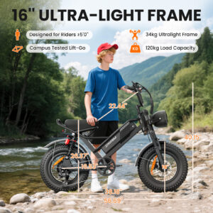 M6 Fat Tire Electric Bike – 500W Motor, 50-60 Mile Range, Full Suspension, 16" x 4" All-Terrain Tires