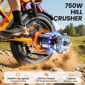Eilleo M7 Fat Tire Electric Bike – 750W Motor, 720Wh UL-Certified Battery, 20" x 4" Fat Tires, Up to 70 Mile Range