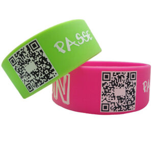 Custom QR Code Silicone Wristbands – Printed Smart Wristbands – 1/2", 3/4" & 1" Wide – MOQ 50