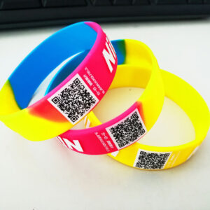 Custom QR Code Silicone Wristbands – Printed Smart Wristbands – 1/2", 3/4" & 1" Wide – MOQ 50