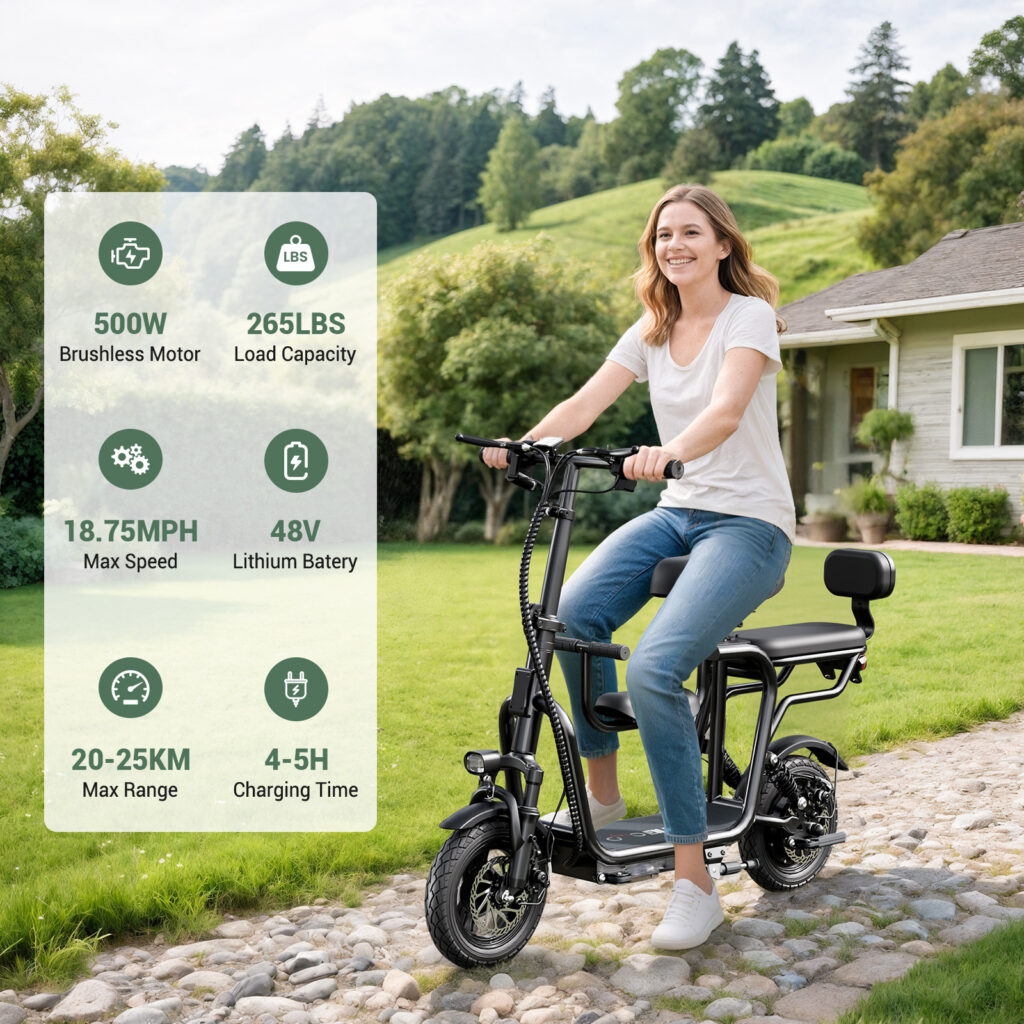 US11 PRO Passenger Electric Scooter – 500W Motor, 48V Battery, Foldable Handlebar, Front & Rear Passenger Seating