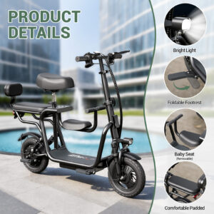 US11 PRO Passenger Electric Scooter – 500W Motor, 48V Battery, Foldable Handlebar, Front & Rear Passenger Seating