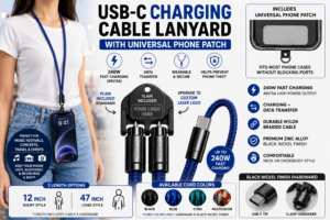 USB-C Charging Cable Phone Lanyard with Optional Custom Laser Logo Snap Closure